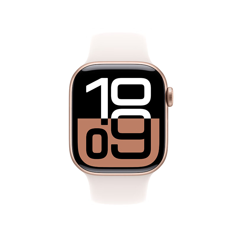 蘋果 Apple Watch Series 10 智能手表 GPS款 42mm 玫瑰金色 淡桃粉色橡膠表帶 S/M