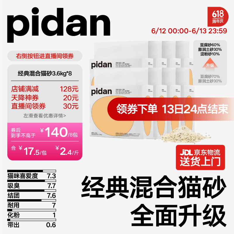 pidan 經典混合貓砂 豆腐膨潤土混合 3.6kg款8包裝