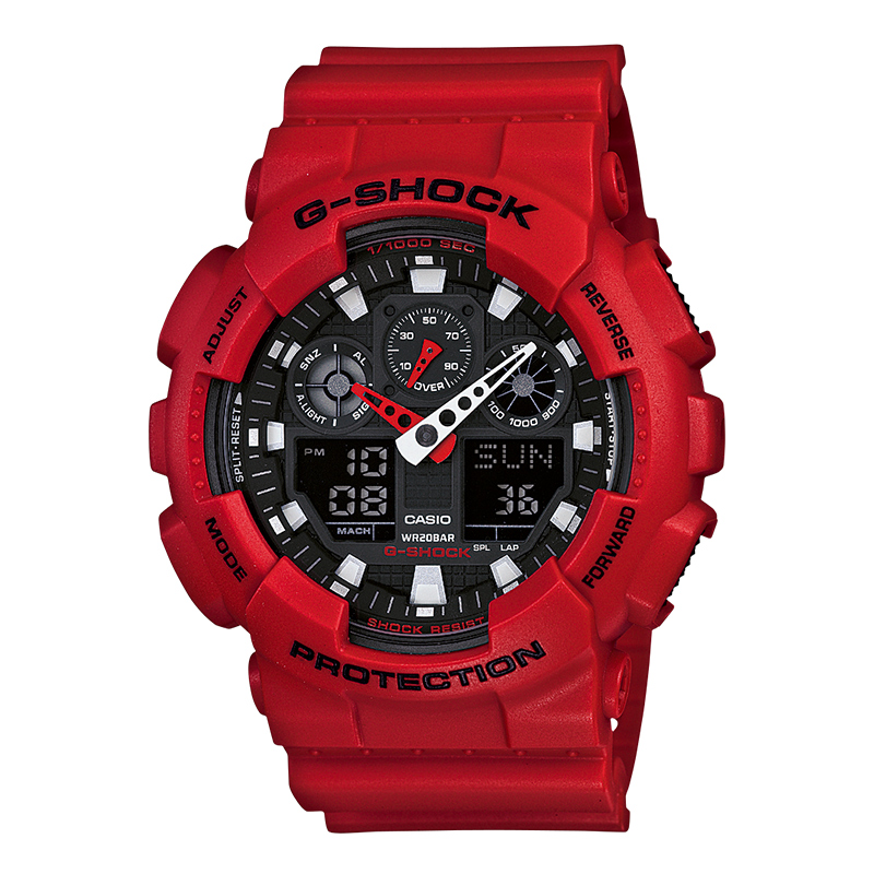 CASIO 卡西歐 GA-100B-4ADR 中性運動防水石英表 紅色