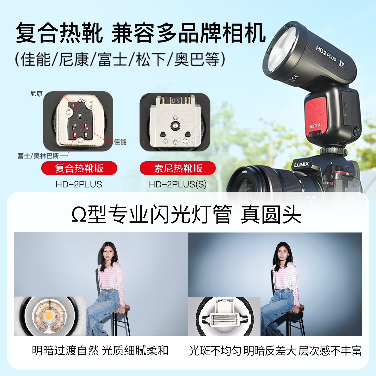 金貝 HD-2PLUS升級機(jī)頂閃光燈觸屏真圓頭Ω燈管
