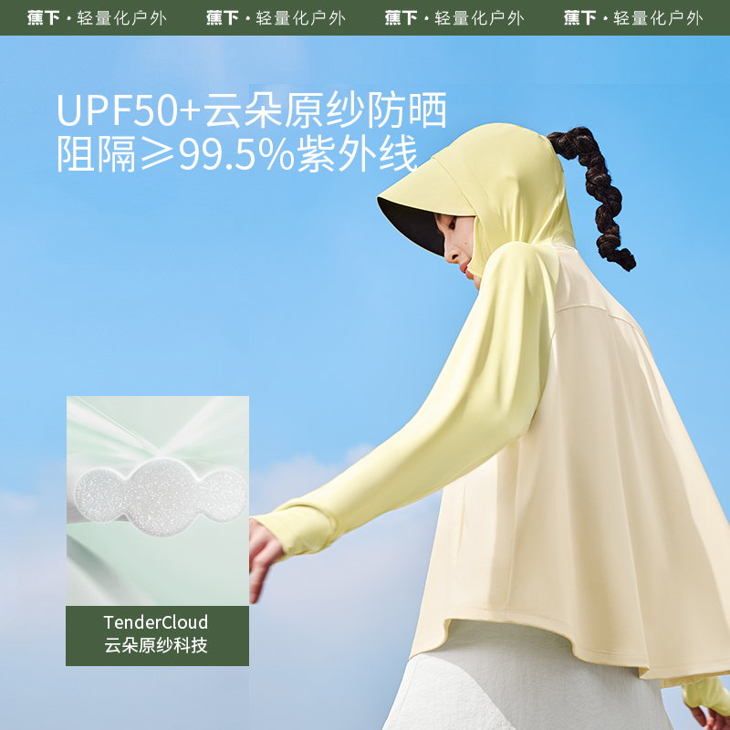 88VIP會員：Beneunder 蕉下 女士涼感披肩防曬衣AL41524涼感防曬服衫黑膠帽檐防紫外線