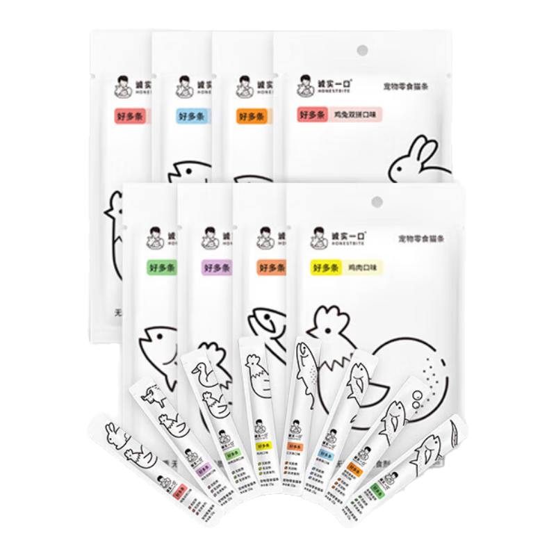 plus:誠(chéng)實(shí)一口好多條成幼貓咪寵物貓條 貓零食 營(yíng)養(yǎng)無(wú)添加 8種混合口味 50g*8包