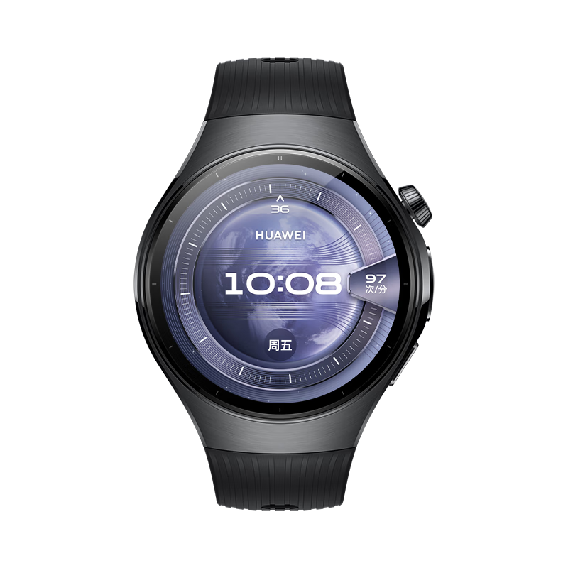 HUAWEI WATCH 5 46mm基礎款深錆色不銹鋼表殼蒼穹黑氟橡膠表帶首創X-TAP智感窗鴻蒙AI腕上小藝eSIM通信