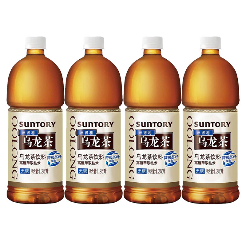三得利 烏龍茶無糖茶飲料1.25L*4瓶大瓶批發(fā)特價批0糖0脂0能量原味