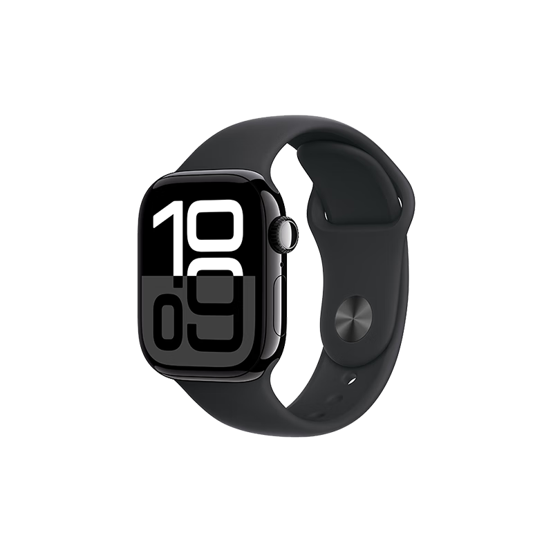 微信小程序、PLUS會員: Apple/蘋果 Watch Series 10 智能手表GPS款42毫米亮黑色鋁金屬表殼黑色運動型表帶M/L MX1P3CH/B