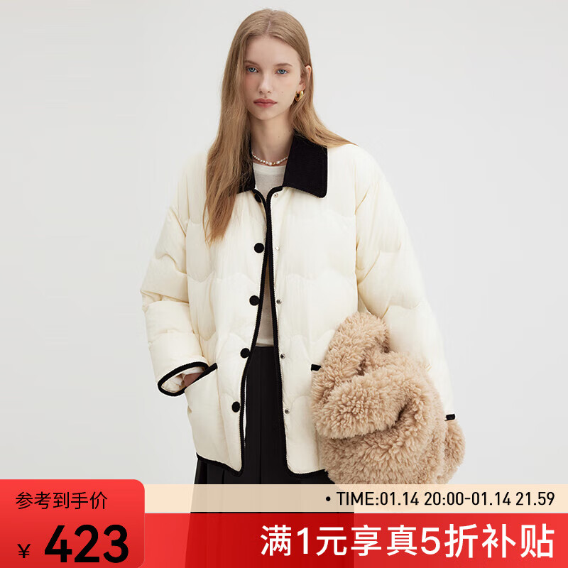 20點開始：fano studios 寬松加厚保暖燈芯絨拼色羽絨服 清新白 L