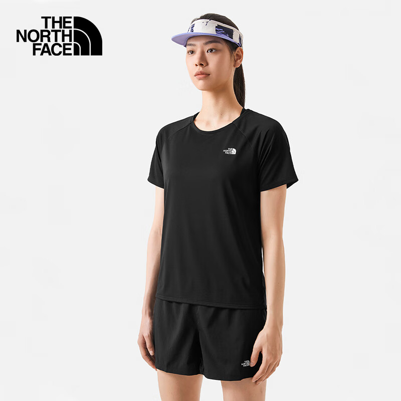 plus會員:北面（The North Face）速干T恤女半袖短袖24春夏新款|8825 JK3/黑色 S/155