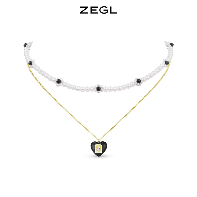 ZENGLIU ZEGL設計師山茶花系列疊戴人造珍珠項鏈女輕奢小眾雙層愛心鎖骨鏈