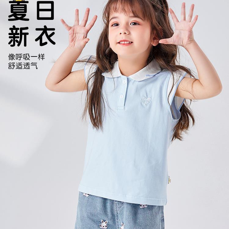TANGJDD 唐機豆豆 D24夏季新款女童翻領(lǐng)POLO衫T恤無袖40074