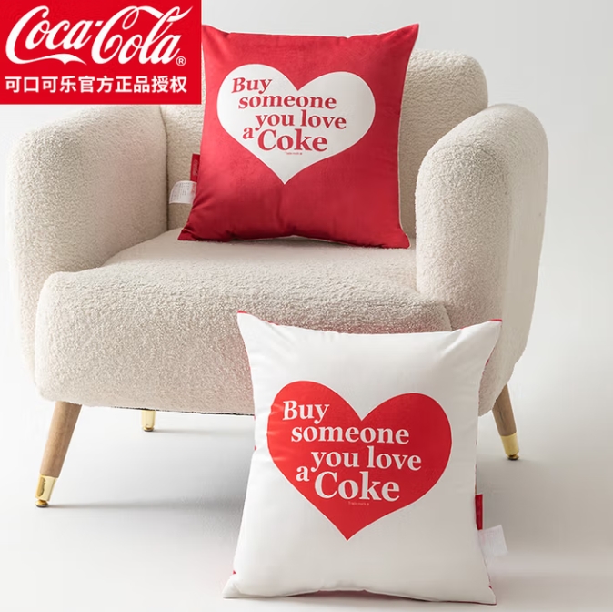 Coca-Cola 可口可樂 水晶絨抱枕 40cm*40cm 含枕芯 一對裝