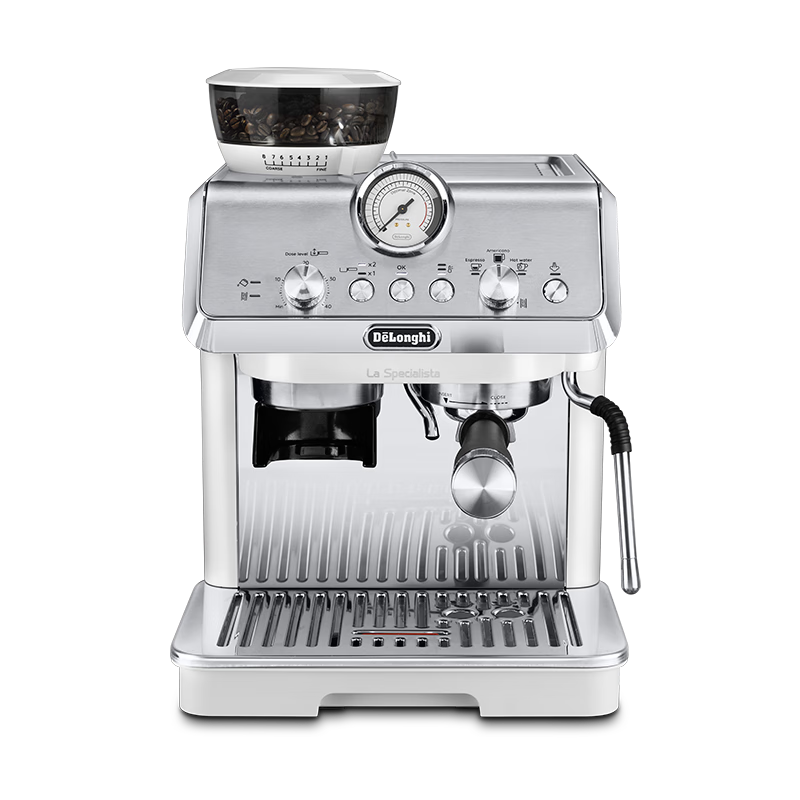 德龍（Delonghi）【平臺補貼】咖啡機 騎士系列半自動咖啡機 意式家用泵壓萃取 一體式研磨器小巧機身 EC9155W 白色