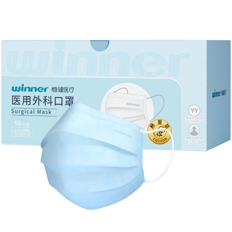 穩(wěn)健醫(yī)療 604-007666 一次性醫(yī)用外科口罩 50片 藍色