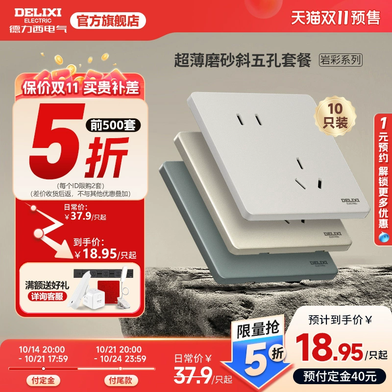 DELIXI 德力西 CD821白 瓷感光面斜五孔套裝 10只裝