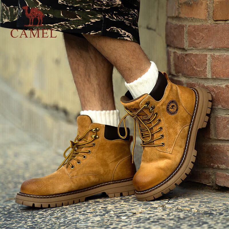 CAMEL 駱駝 男士馬丁靴 GE122W7757T 金黃