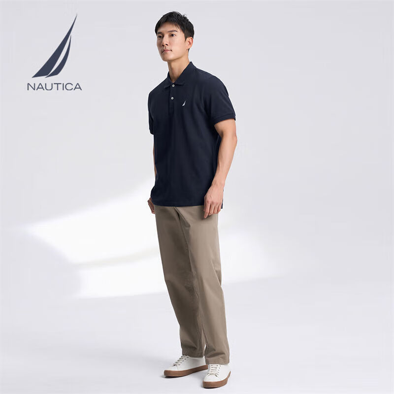 NAUTICA 男裝25春夏商務休閑舒適親膚棉氨透氣短袖POLO男 藏青4NV M