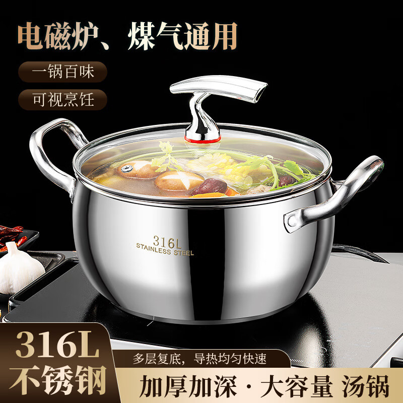 新款不銹鋼家用湯鍋 24cm 白蓋