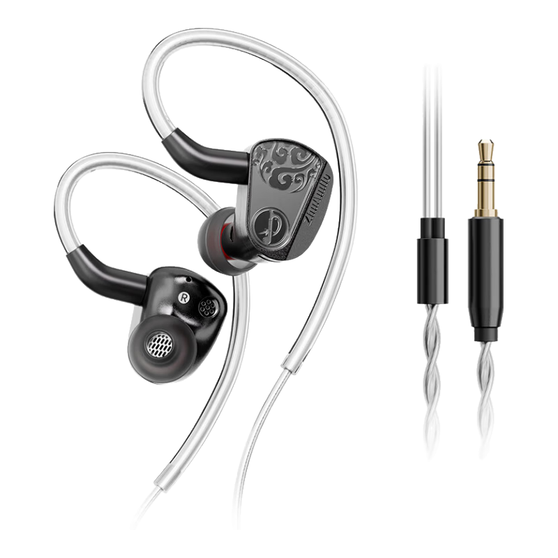 竹林鳥 驚鴻Z3雙動圈HIFI有線耳機掛耳式耳塞發燒級高清有麥直播音樂耳機游戲2025新款 磨砂黑-3.5MM無麥版