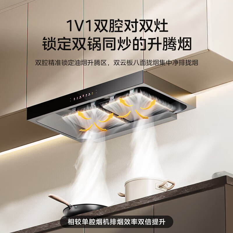 國家補貼：美的 抽油煙機家用歐式雙腔頂吸油煙機 22風量 揮手智控自清洗脫排抽油煙機CXW-280-T36 PRO