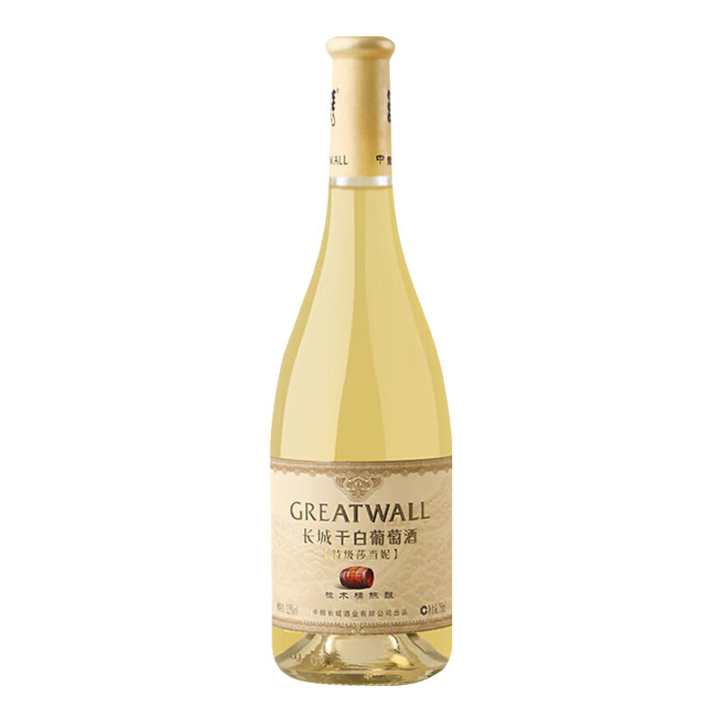 長城 紅酒 白葡萄酒 橡木桶陳釀特級莎當妮干白750ML *5件