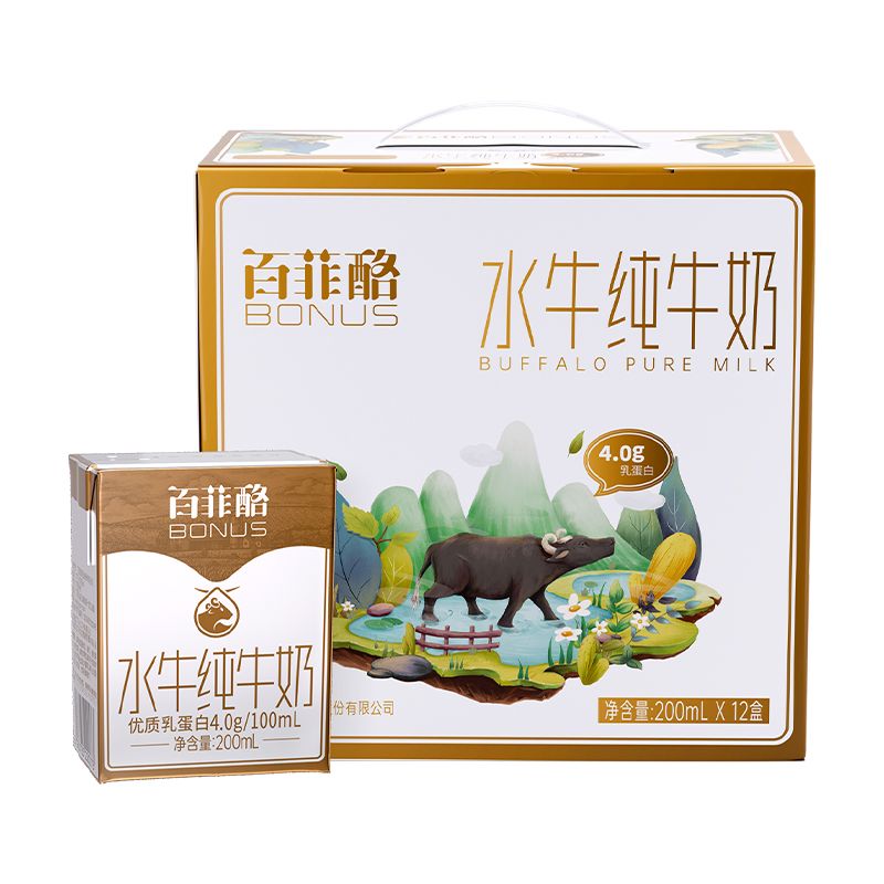 百菲酪 BONUS 3月百菲酪水牛純牛奶4.0g乳蛋白200ml*12盒純牛奶兒童營養早餐奶