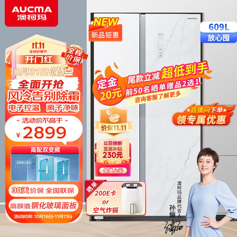 AUCMA 澳柯瑪 609升對開門冰箱雙開門冰箱