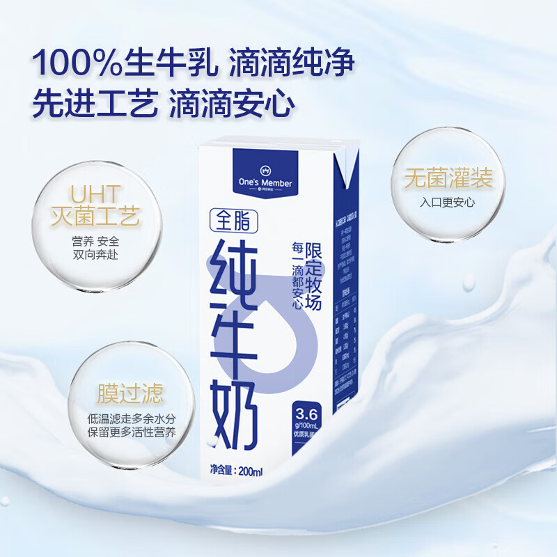 One's Member 1號會員店 牛奶優惠券·實體卡 送 一箱3.6g蛋白全脂牛奶 (200ml*12瓶)
