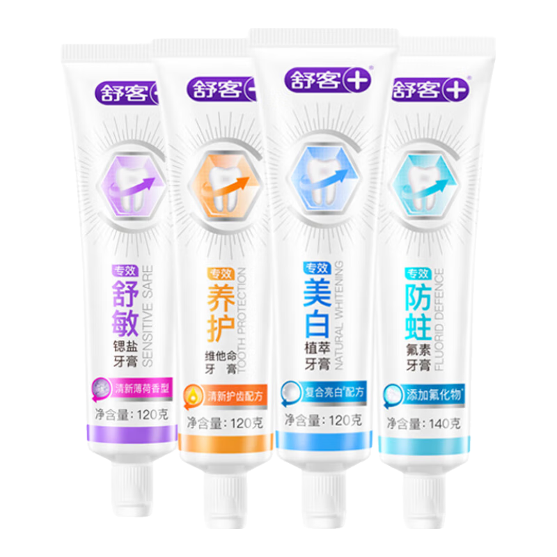 Plus會(huì)員：舒客 含氟美白去黃清新牙膏 任選4件 防蛀氟素牙膏140g