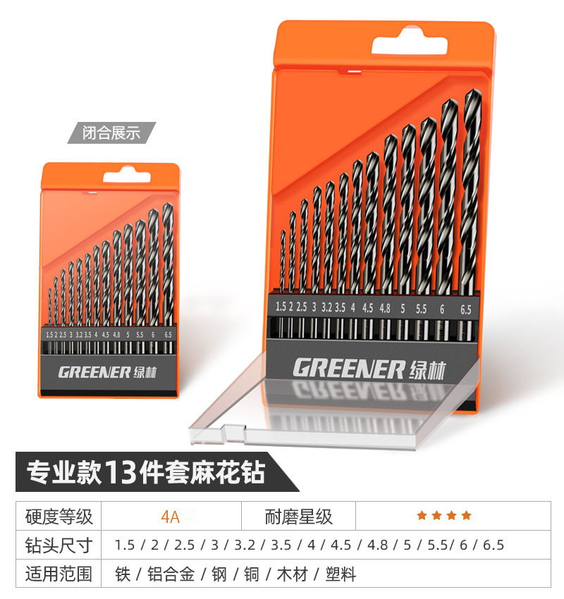 綠林 麻花鉆頭套裝 專業(yè)款塑盒13件套