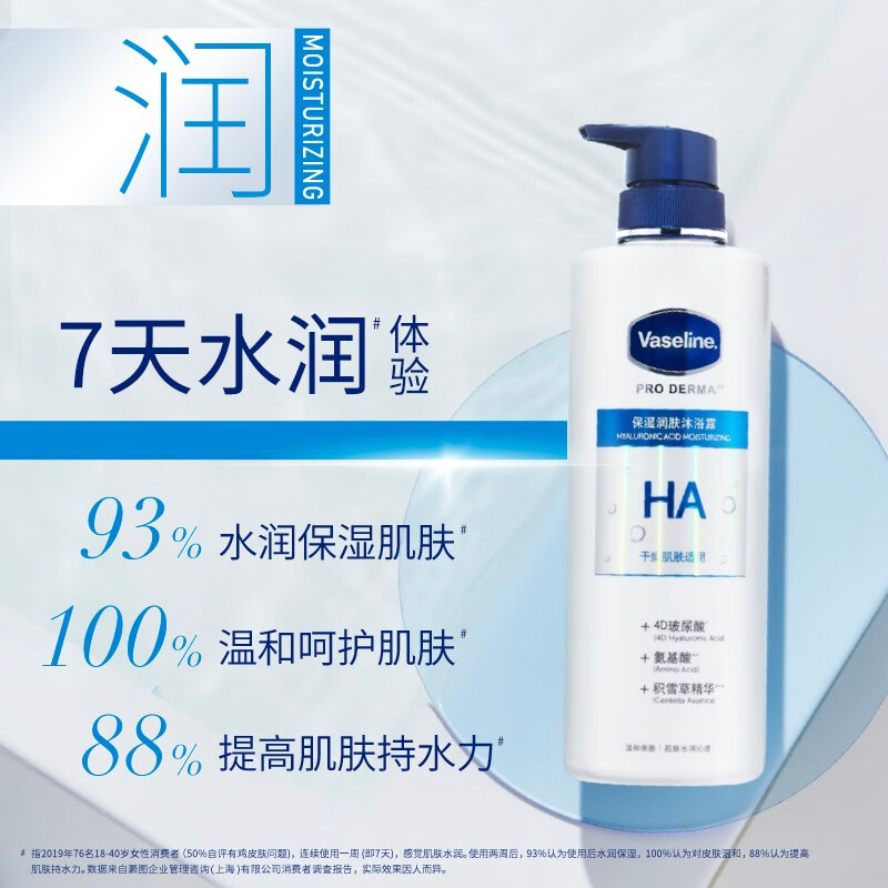 凡士林 玻尿酸保濕潤膚沐浴露 500ml 送沐浴露100g