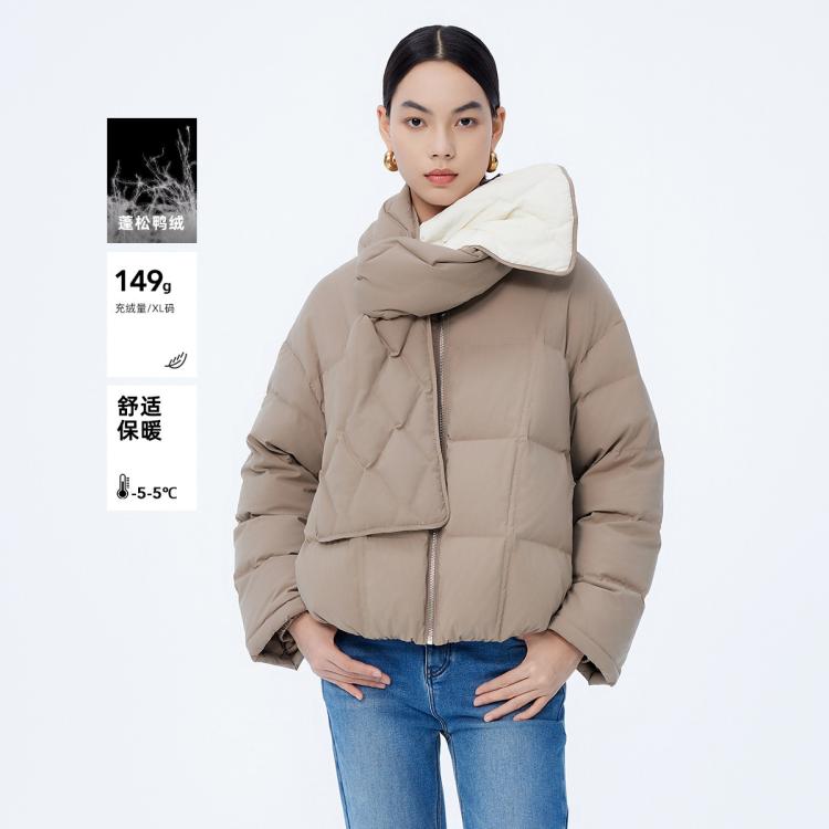 LILY商務時尚 LILY 商務時尚 女士通勤時尚短款羽絨服 可拆卸圍巾領