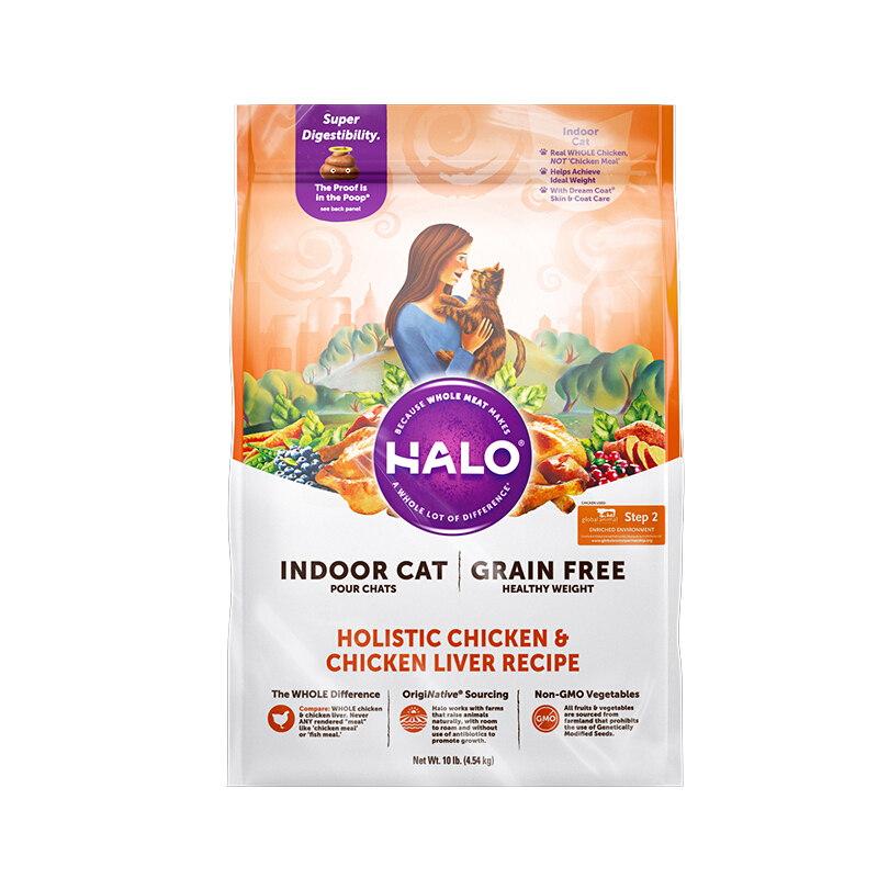 自然光環(huán) HALO 健美體態(tài)系列 雞肉室內(nèi)成貓貓糧 4.54kg