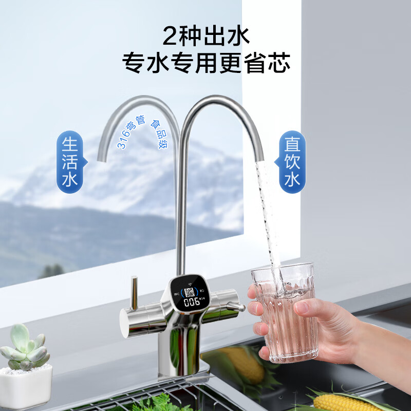 京東京造 零陳水凈水器 家用凈水機 直飲機 白犀800GPro2.0 升級杜邦陶氏RO膜 智能TDS數(shù)顯 雙出水龍頭