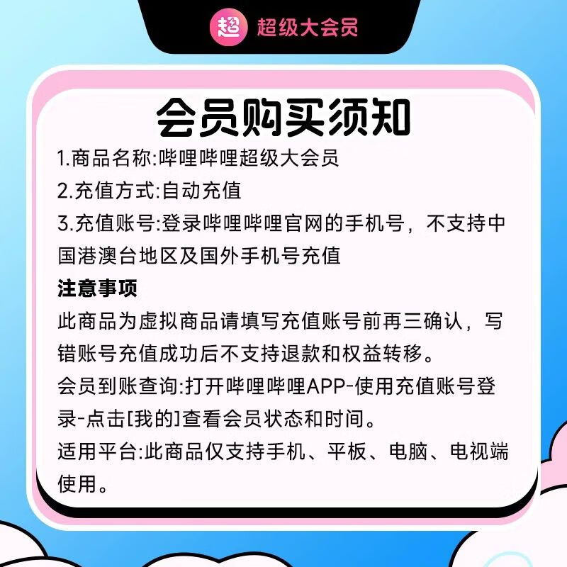 嗶哩嗶哩 bilibili vip會員12個月年卡B站年度大會員