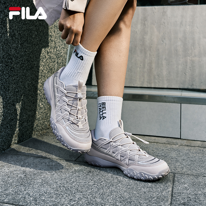 FILA 韓素汐 同款女鞋芭蕾鞋老爹鞋運動鞋2024夏機能休閑鞋 奶白/雨朦灰色-GR 38