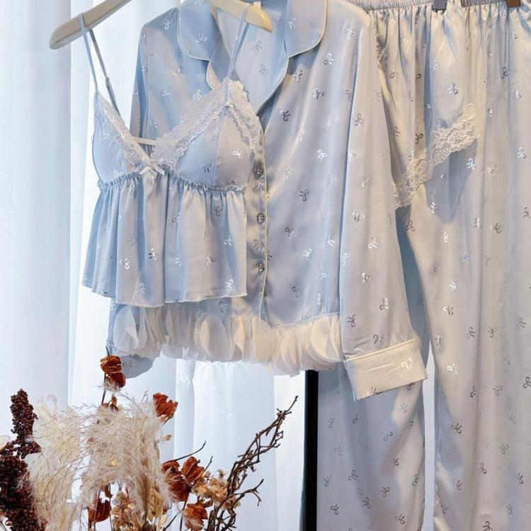 Madallo 莫代爾 可拆胸墊睡衣女吊帶開衫四件套家居服套裝春夏高級可外穿家居服