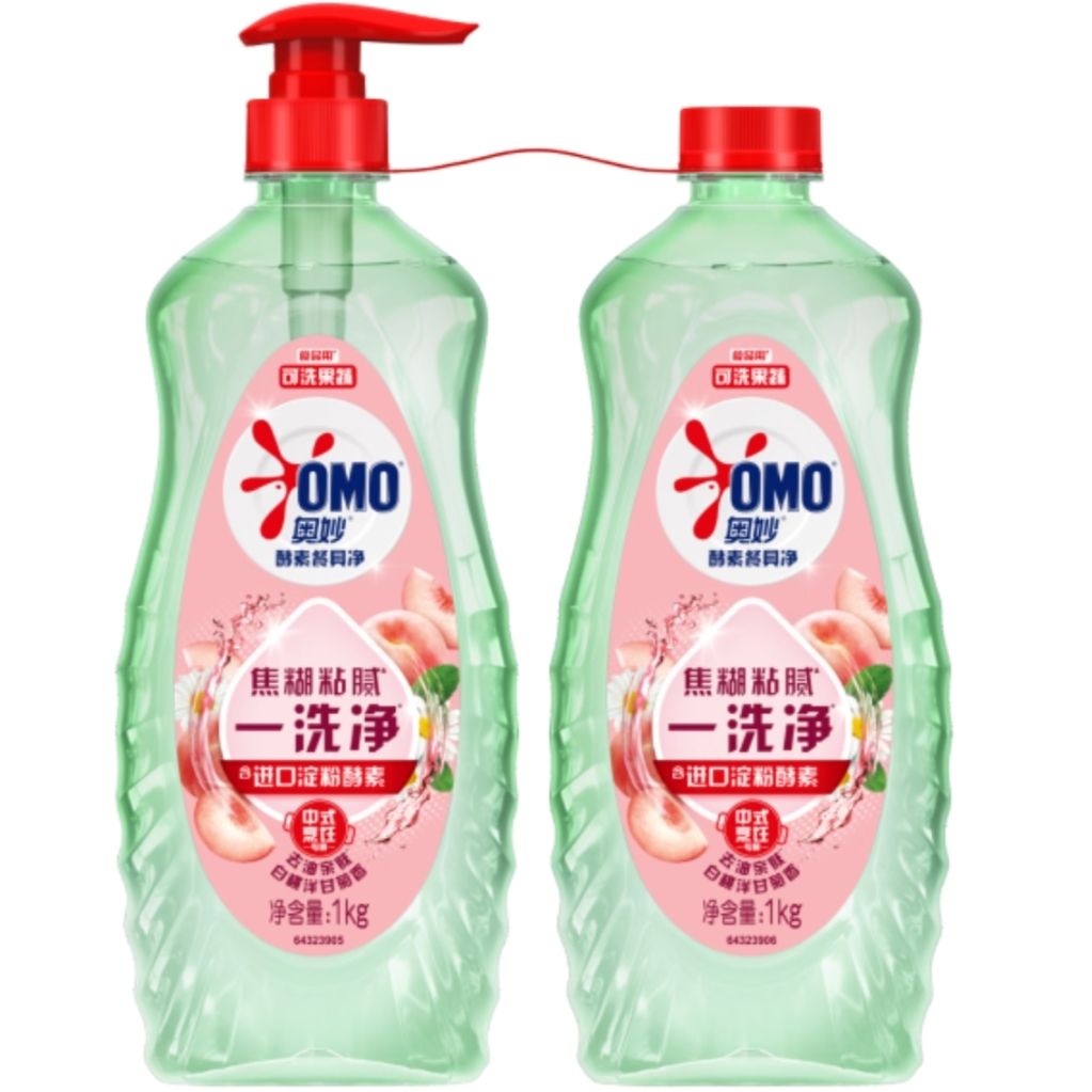 PLUS會員：OMO 奧妙 酵素餐具凈洗潔精 白桃洋甘菊 1kg*2瓶(含替補裝)＋贈送京東家政 2小時服務(wù)卡*1份