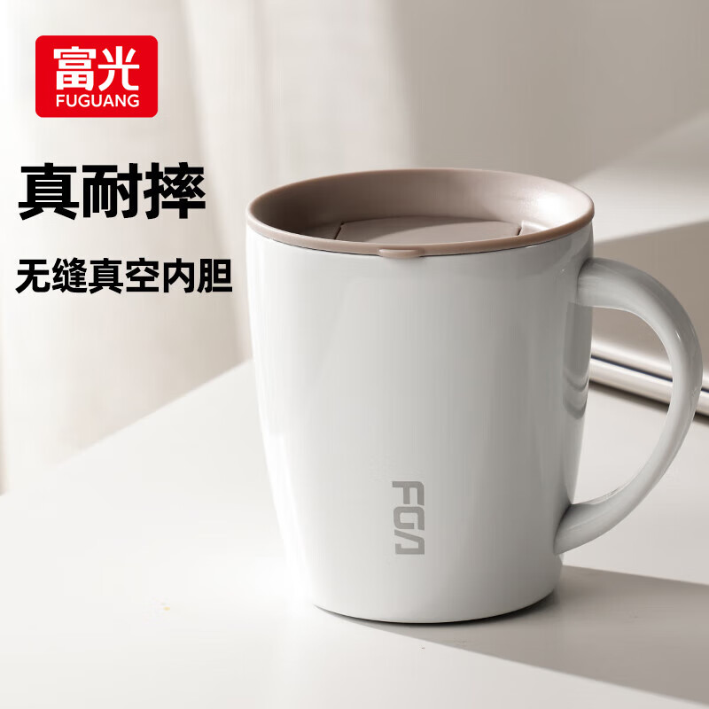 富光 陶瓷/馬克杯 白色+不銹鋼勺 380ml