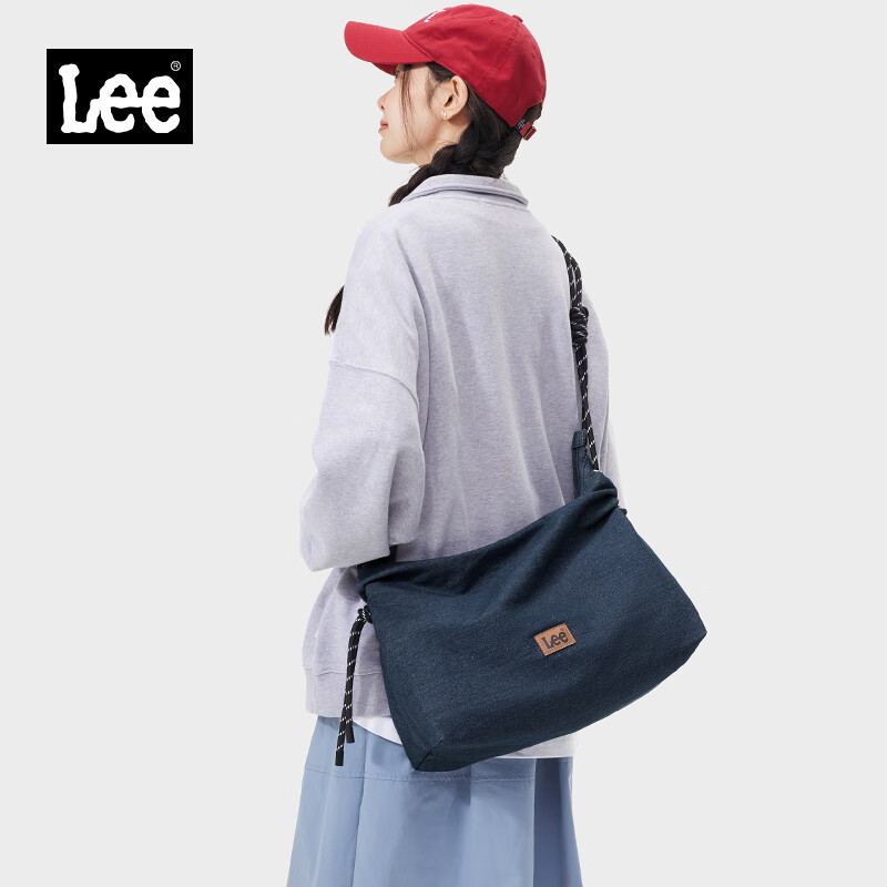 PLUS：LEE 斜挎包 大容量通勤單肩包 牛仔藍（牛仔布）