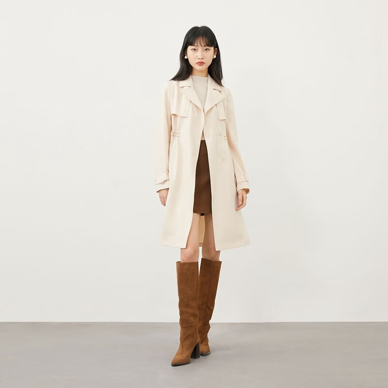 PLUS會員：VEROMODA H版型翻領中長款風衣外套女 323121009