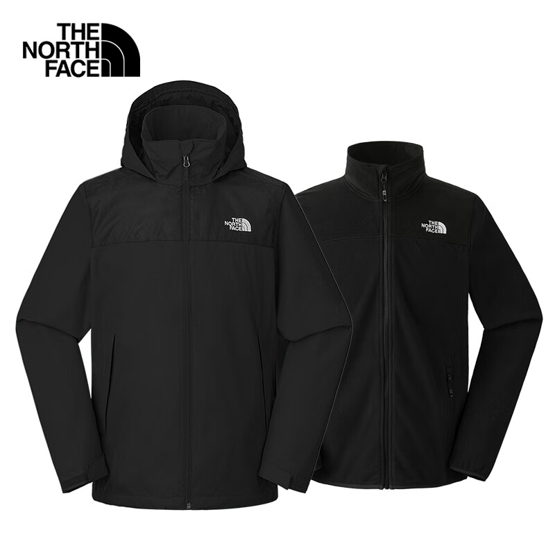 THE NORTH FACE 北面 24秋冬北面三合一沖鋒衣男款戶外防風(fēng)防水抓絨內(nèi)膽沖鋒衣三合一 黑色外殼+黑色抓絨內(nèi)膽 XL