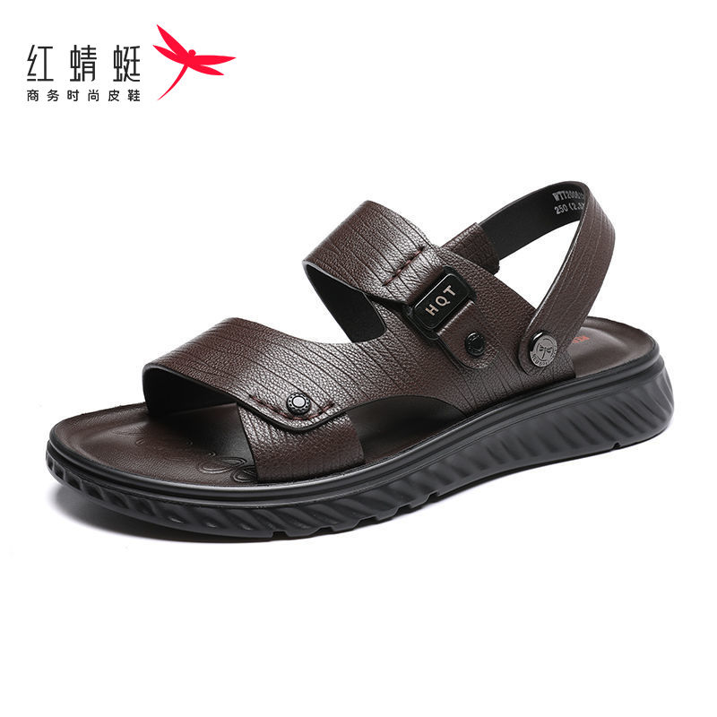 百億補(bǔ)貼：紅蜻蜓 真皮沙灘鞋男鞋牛皮涼鞋夏季新外穿拖鞋男士涼鞋WTT20061