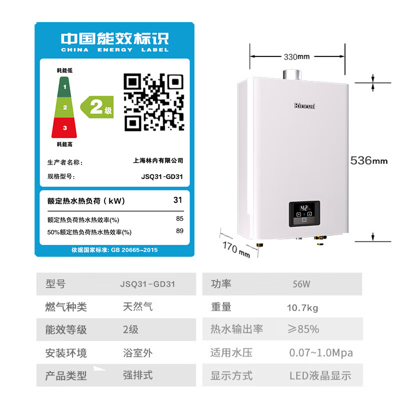 林內 恒溫系列 JSQ31-GD31 強排式燃氣熱水器 16L