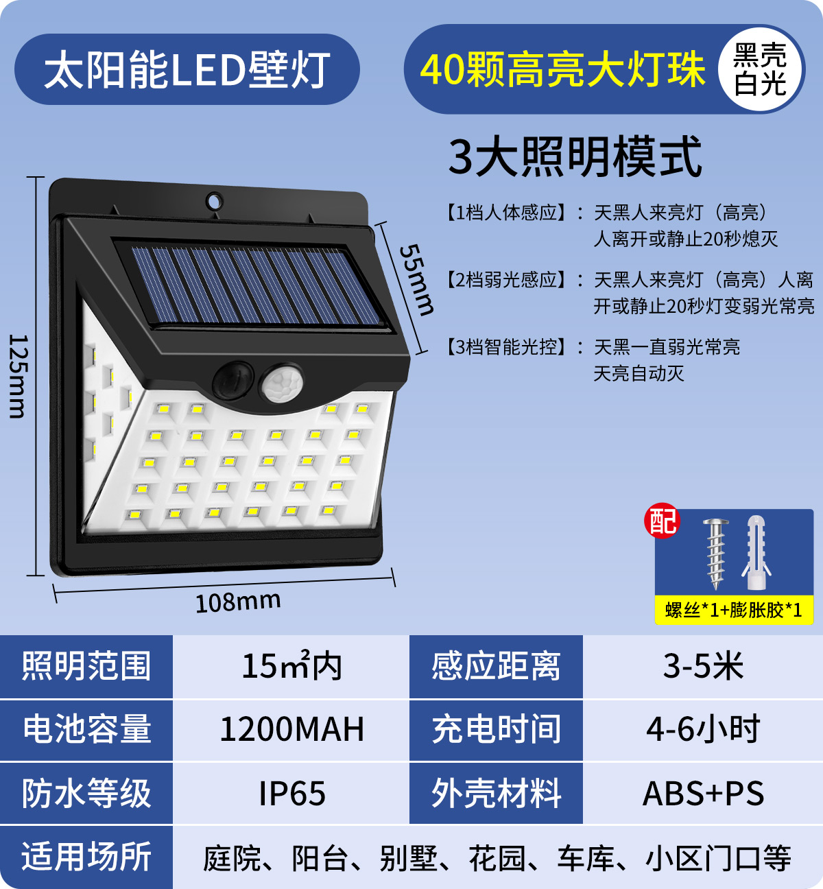 歲藝 SHUIYI 太陽能庭院壁燈家用防水室外別墅人體感應LED照明路燈戶外燈門口