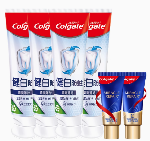 Colgate 高露潔 含氟健白防蛀牙膏90g*4支+高端氨基酸牙膏18g*2支