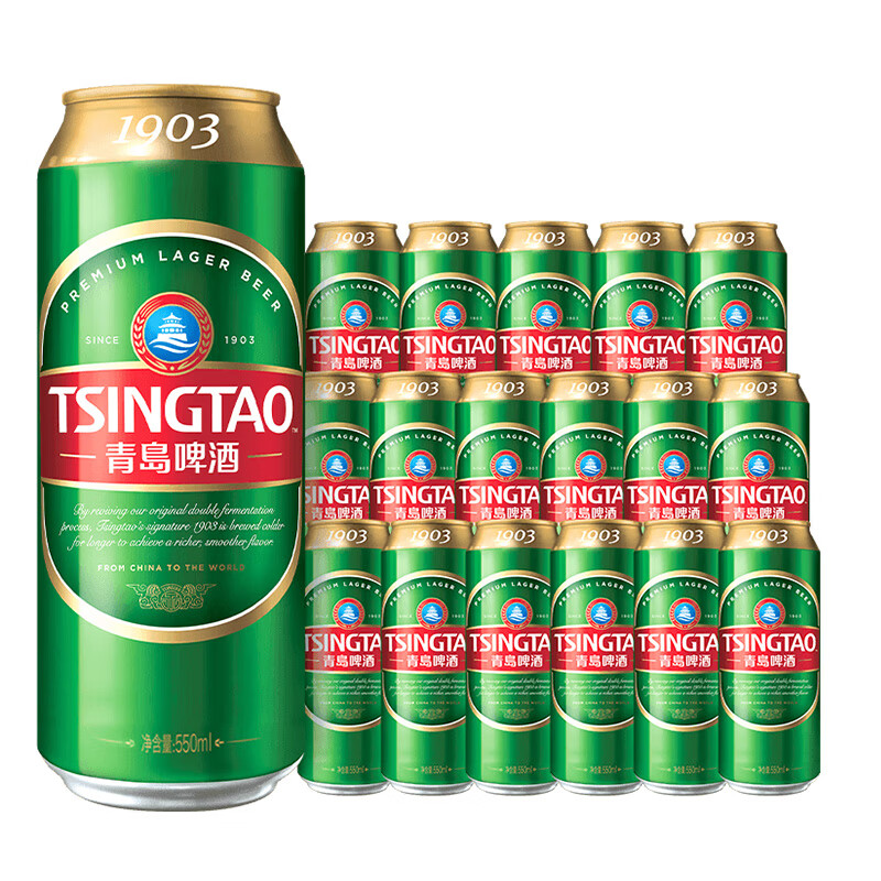 青島啤酒 TSINGTAO 共22罐神車??高端精釀1903原麥汁10°P550mL*18罐 贈(zèng)福禧500mL*4罐