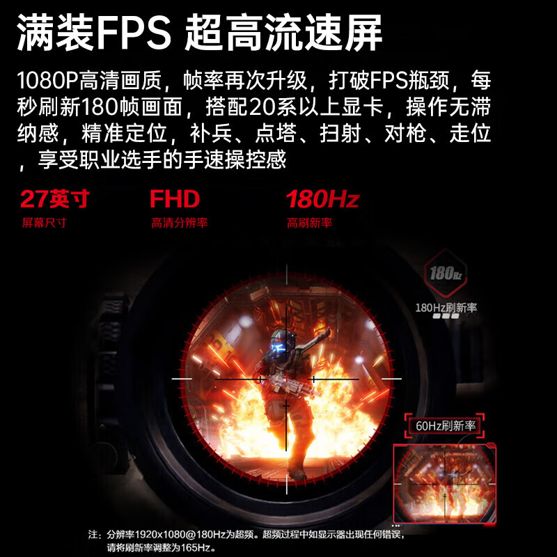 AOC 顯示器 27G4 27英寸 FastIPS 1ms響應 廣色域 HDR 小金剛電腦游戲顯示屏 低藍光不閃屏 180HZ Fast IPS款 27G40E