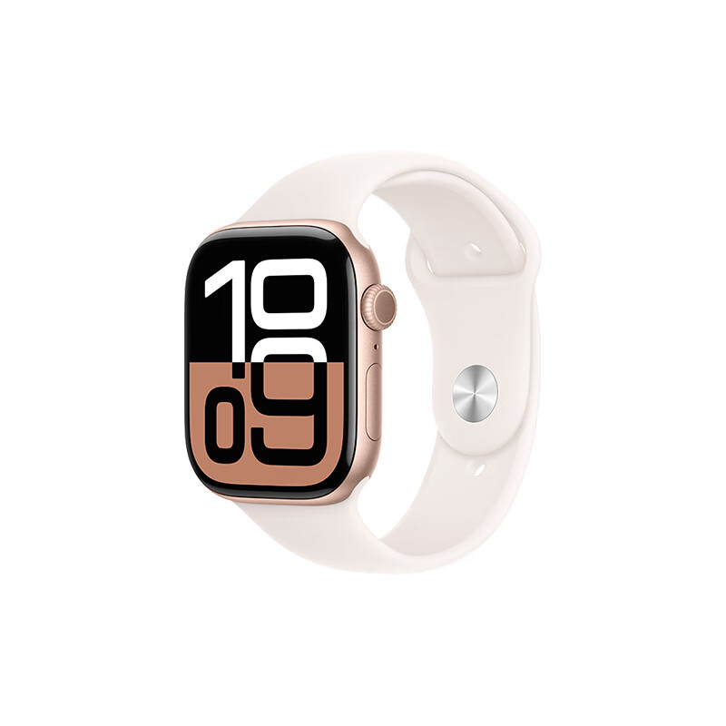蘋果 Apple Watch Series 10 智能手表 GPS款 46mm 玫瑰金色 淡桃粉色橡膠表帶 S/M