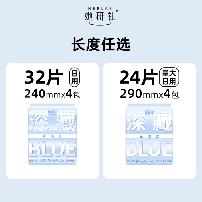 88VIP會員：她研社 Herlab 深藏blue輕透款日用衛生巾 240mm*4包