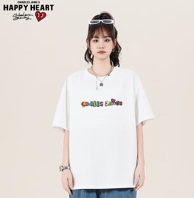 Charles Jang's Happy Heart 查爾斯桃心 男女同款潮流印花短袖T恤 多色