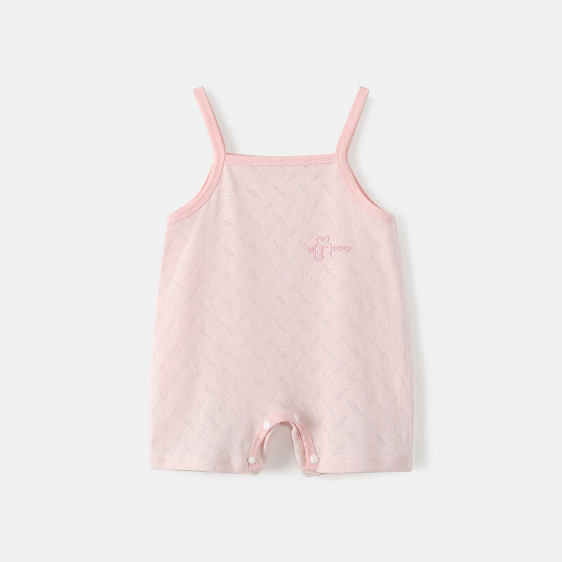 瑄妮薇 嬰兒吊帶連體衣夏季無袖薄款爬服男女寶寶哈衣新生兒衣服千 粉 59cm